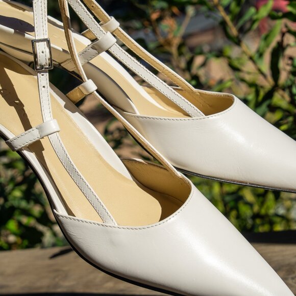 Sling Fling High White Heels – 55mm Leather Slingback Pumps, Comfortable - Picture 6 of 10